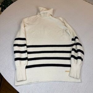 MICHAEL KORS Womens Striped Turtleneck Sweater Cream Black Long Sleeve XS